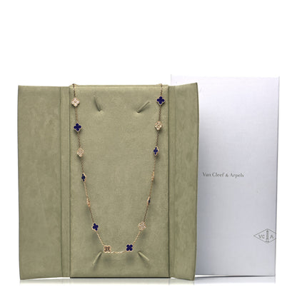Van Cleef & Arpels 18K Yellow Gold Diamond Lapis 20 Motifs Vintage Alhambra Necklace 8 of 8