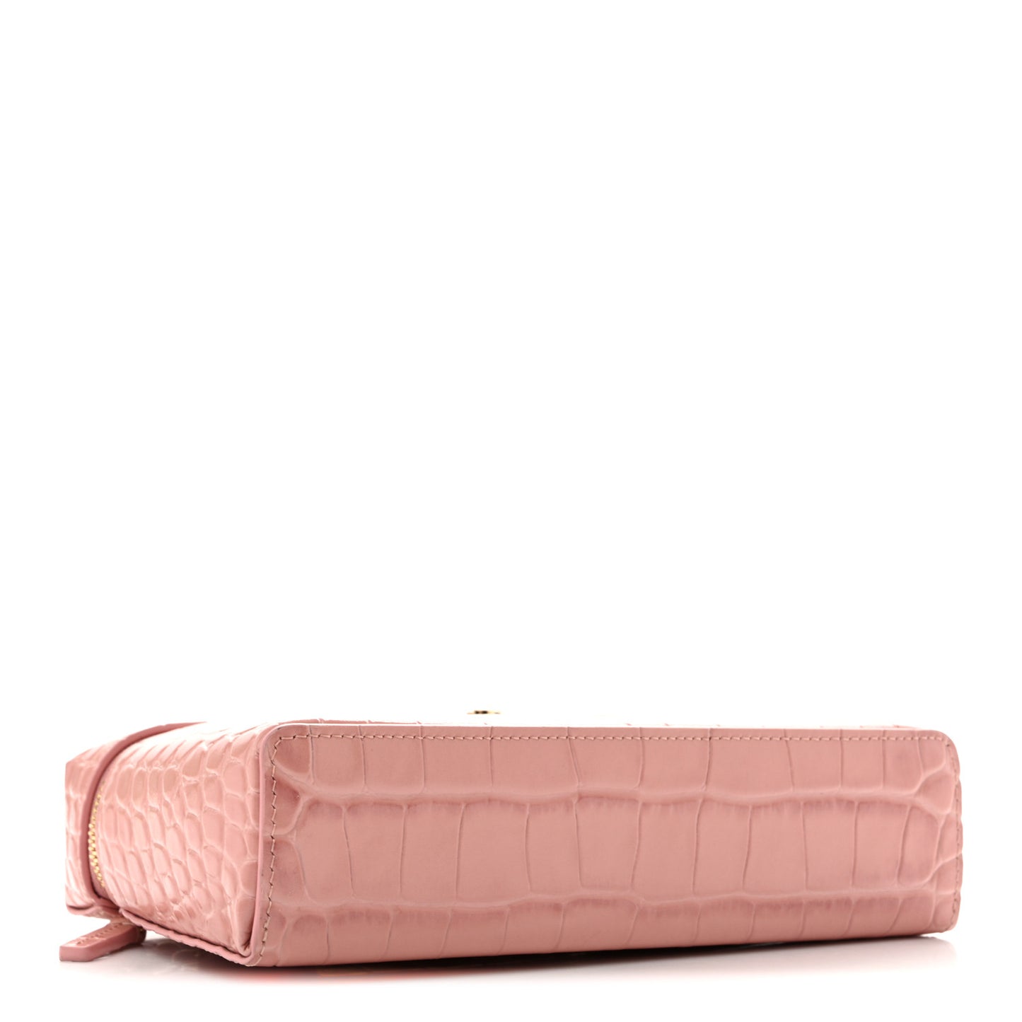Calfskin Crocodile Embossed Crococo Top Handle Slim Vanity Case With Chain Pink