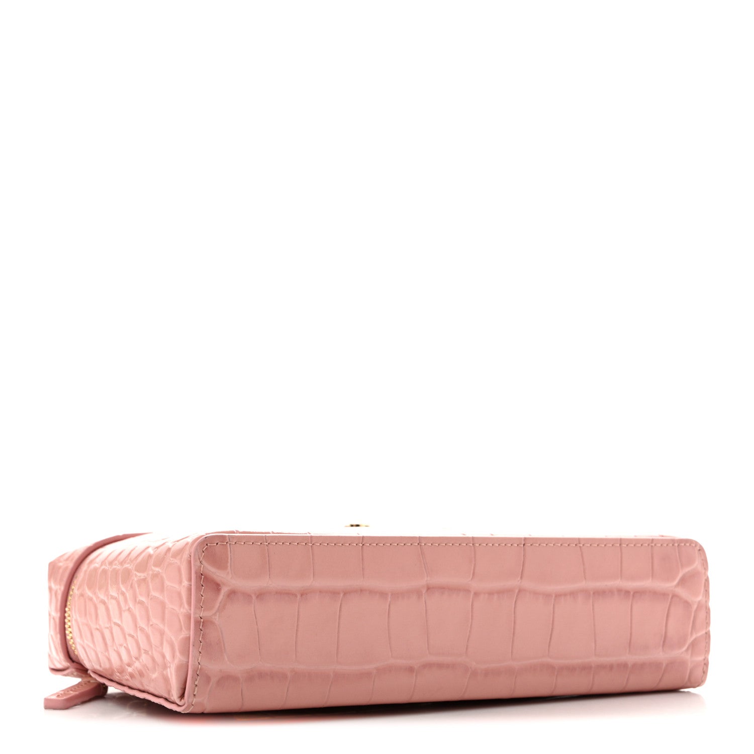 Chanel Calfskin Crocodile Embossed Crococo Top Handle Slim Vanity Case With Chain Pink 4 of 13