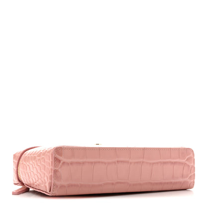 Chanel Calfskin Crocodile Embossed Crococo Top Handle Slim Vanity Case With Chain Pink 4 of 13