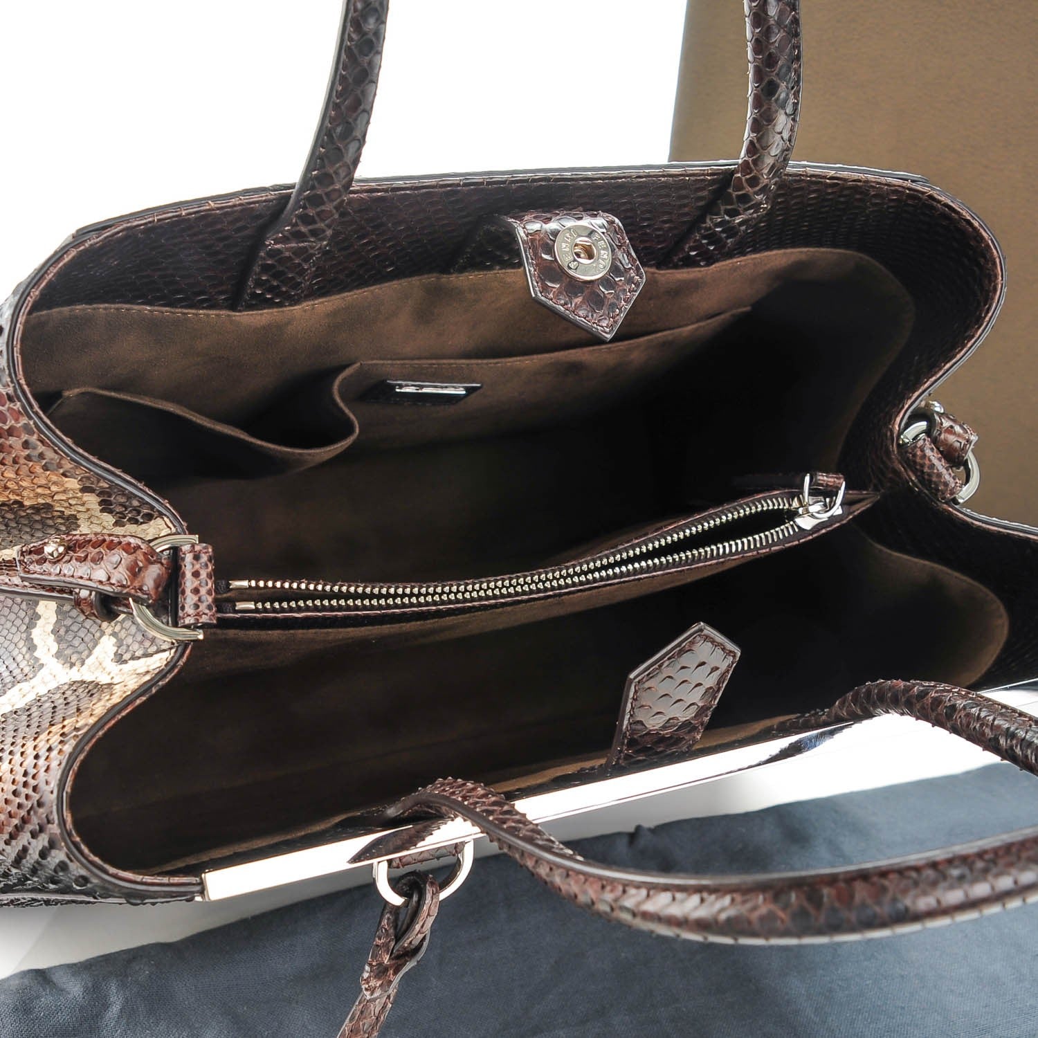 Fendi Python Medium 2Jours Tote Dark Brown 5 of 8