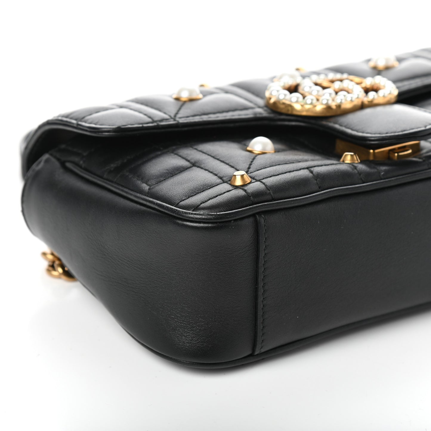 Calfskin Matelasse Studded Mini Pearly GG Marmont Shoulder Bag Black