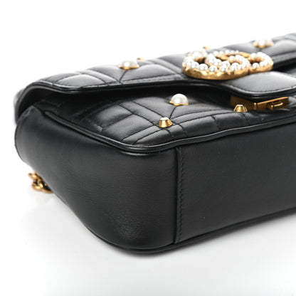 Gucci Calfskin Matelasse Studded Mini Pearly GG Marmont Shoulder Bag Black 8 of 9