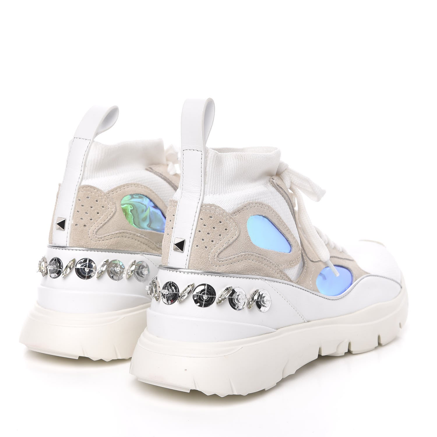 Valentino Garavani Mix Media Crystal High Top Chunky Sneakers 38.5 White 4 of 9