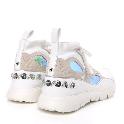 Valentino Garavani Mix Media Crystal High Top Chunky Sneakers 38.5 White 4 of 9