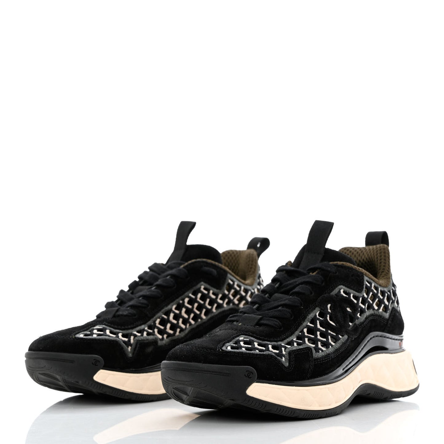 Suede Calfskin Embroidered CC Sneakers 38 Black