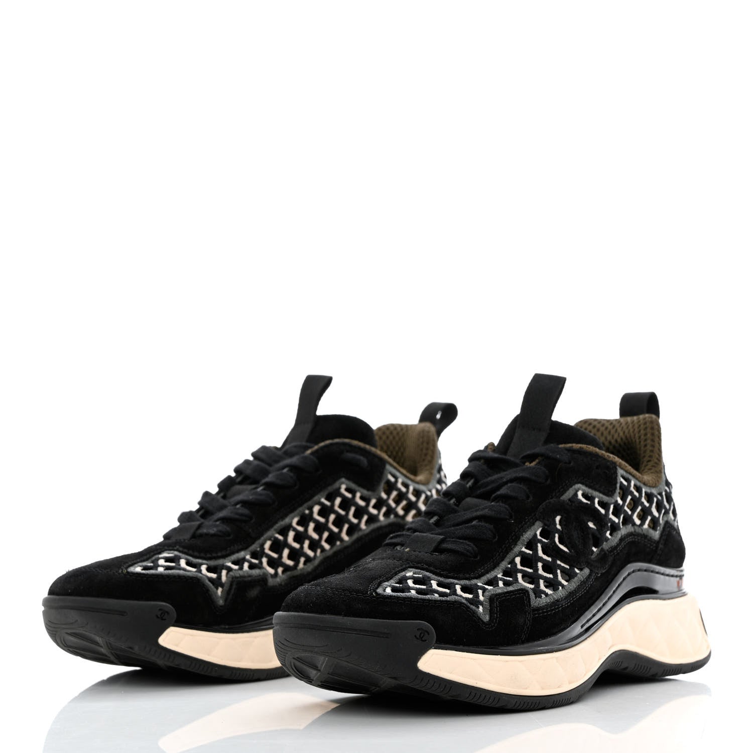 Chanel Suede Calfskin Embroidered CC Sneakers 38 Black 3 of 9