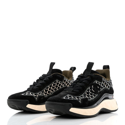 Chanel Suede Calfskin Embroidered CC Sneakers 38 Black 3 of 9
