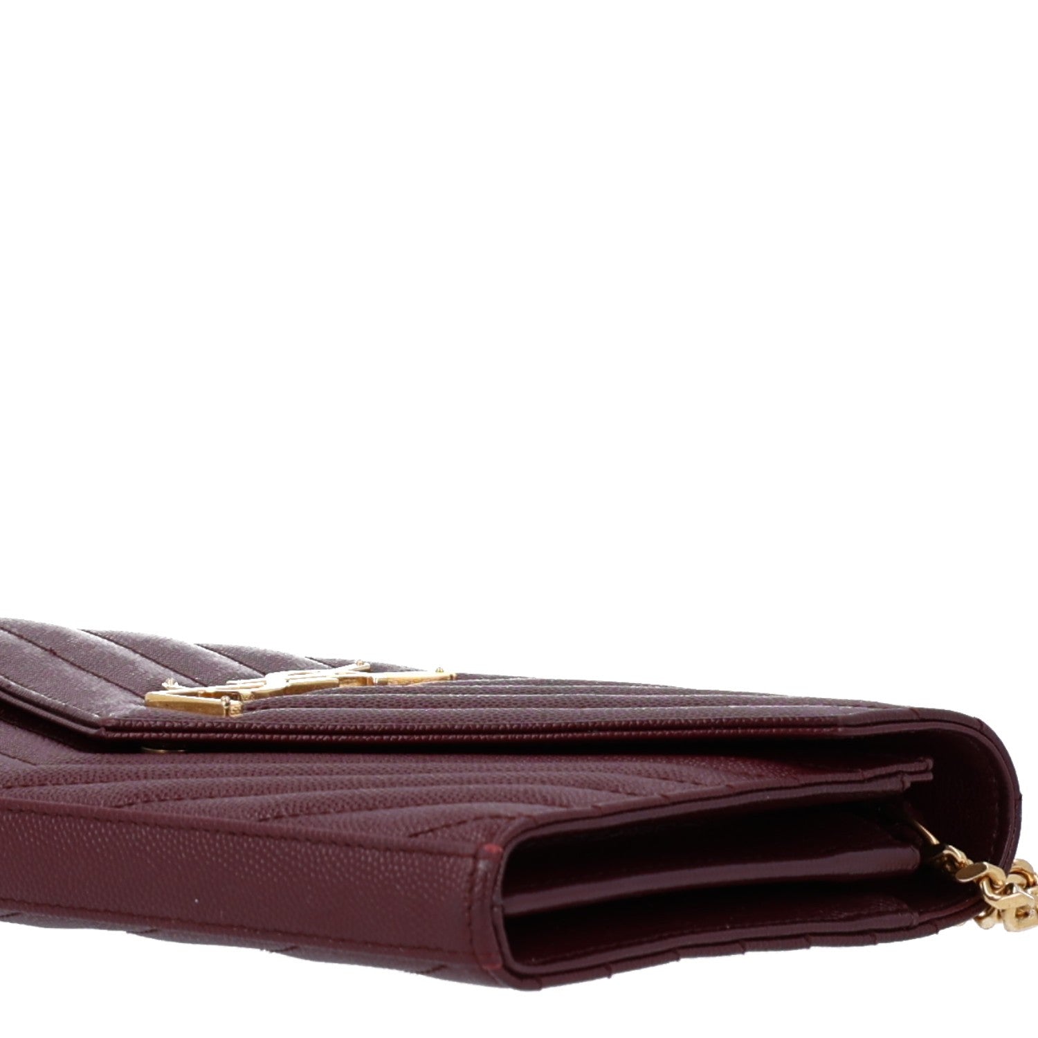 Saint Laurent Grain De Poudre Matelasse Chevron Monogram Chain Wallet Rouge Legion 9 of 9