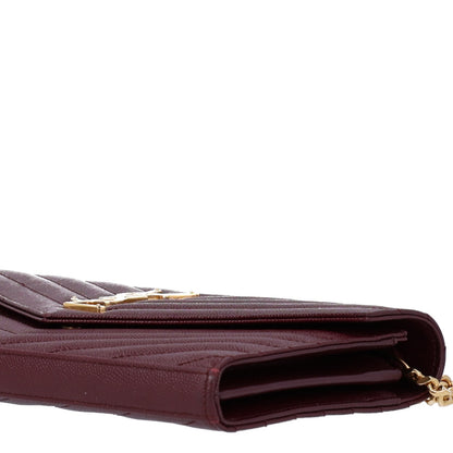 Saint Laurent Grain De Poudre Matelasse Chevron Monogram Chain Wallet Rouge Legion 9 of 9