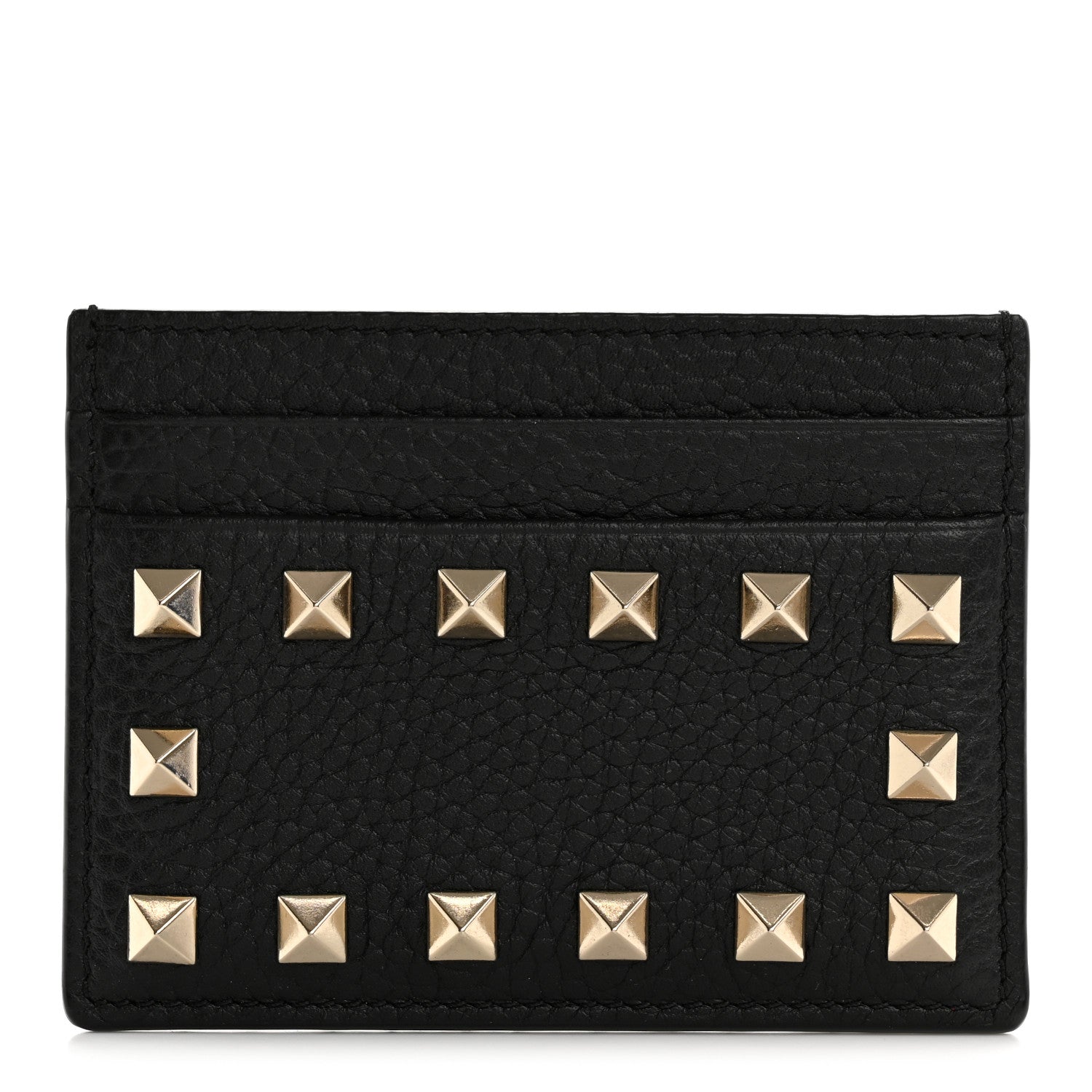 Valentino Garavani Pebbled Calfskin Rockstud Card Holder Black 1 of 7