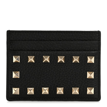Valentino Garavani Pebbled Calfskin Rockstud Card Holder Black 1 of 7