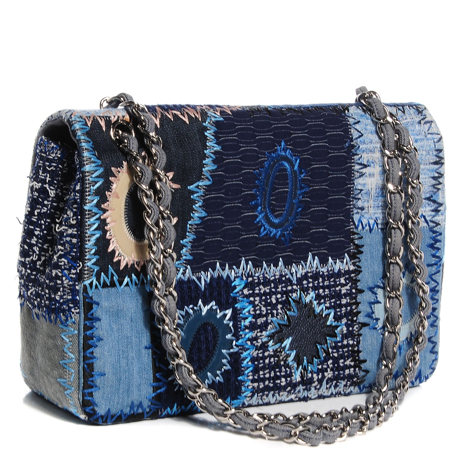 Chanel Patchwork Jumbo Single Flap Blue 3 of 8