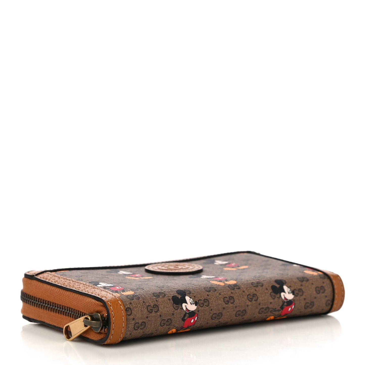 X DISNEY Mini Vintage GG Supreme Monogram Mickey Mouse Zip Around Wallet Beige Vintage Sun Oil