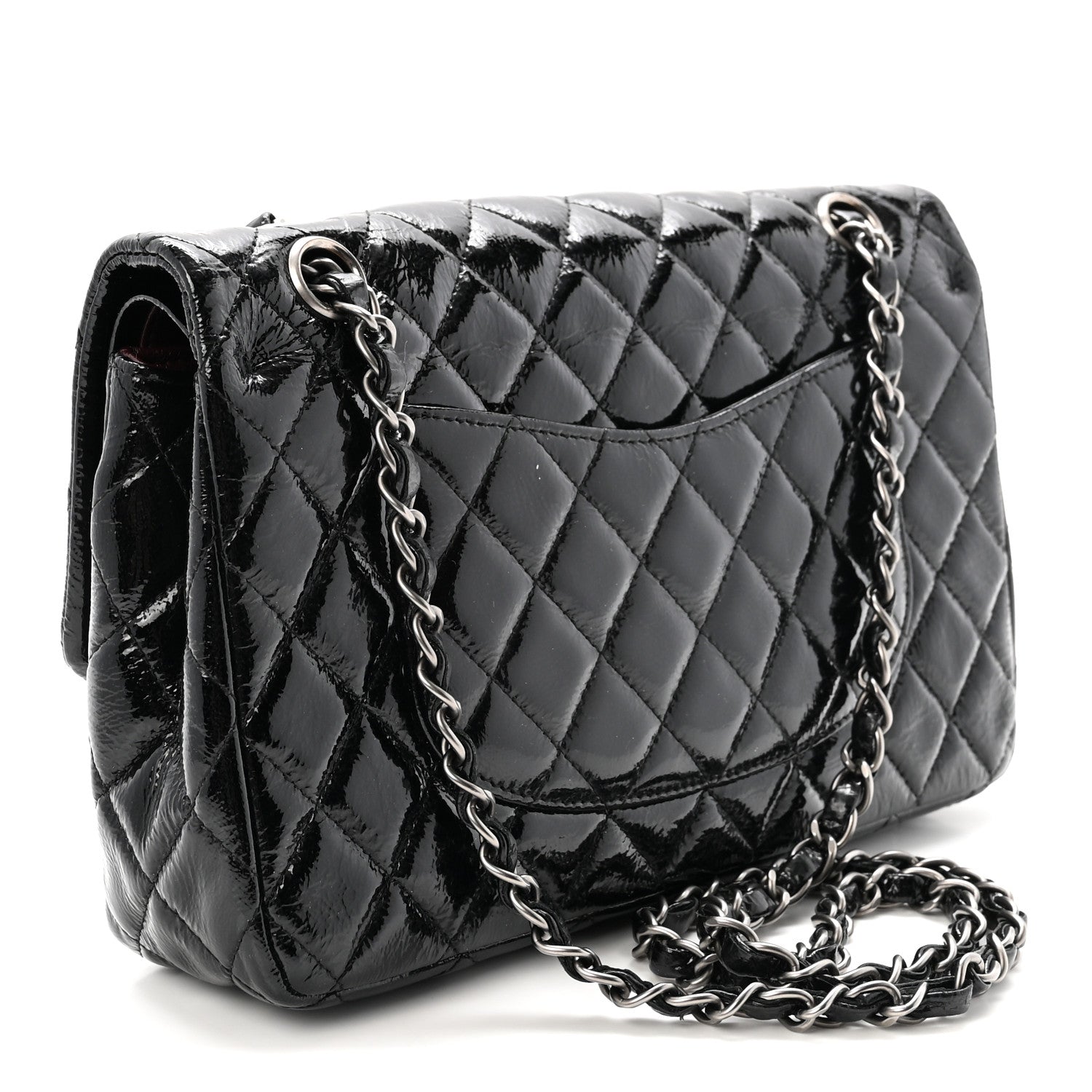 Chanel Crumpled Patent Quilted Medium Double Flap Black 3 of 11