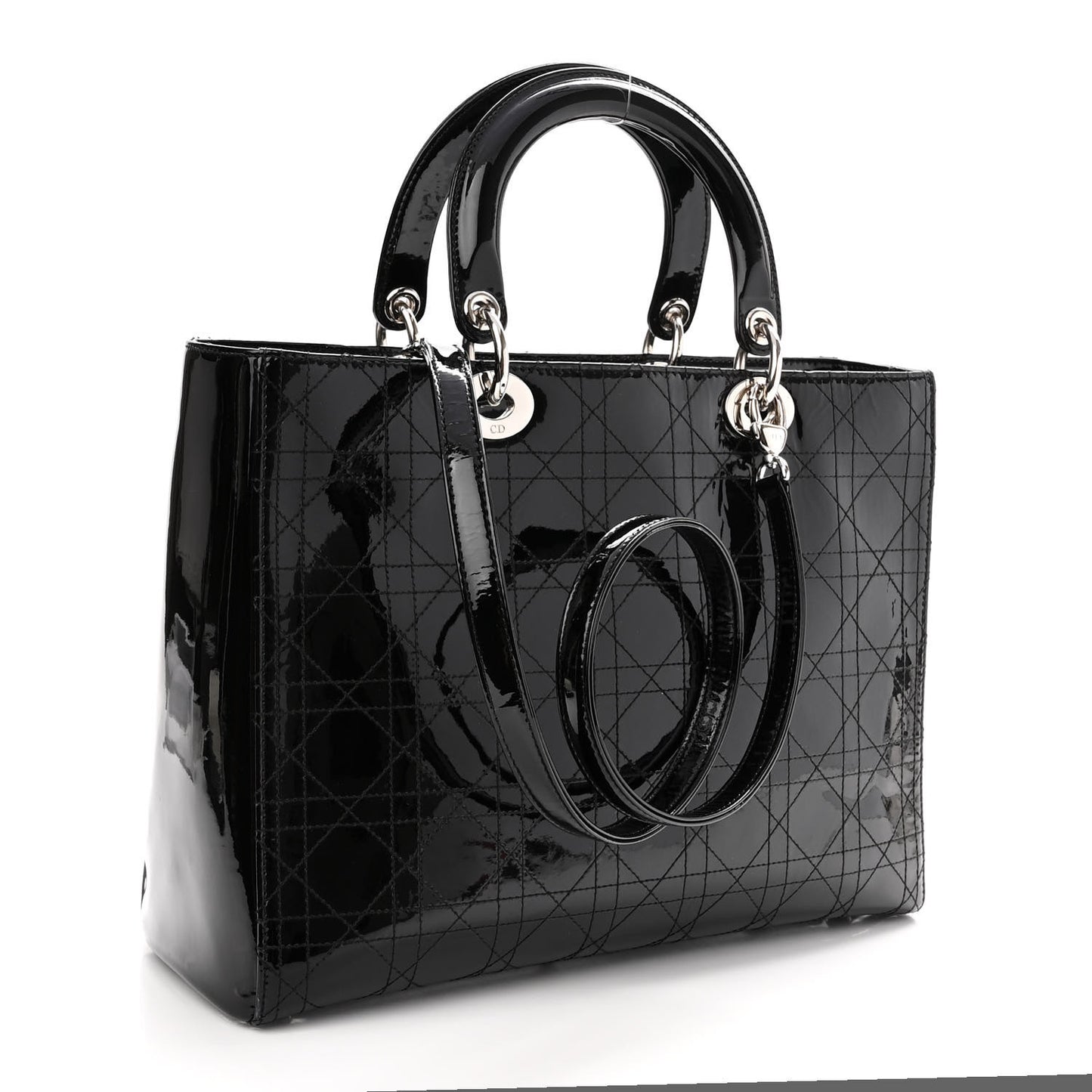 Patent Cannage Stitched Large Lady Dior Black