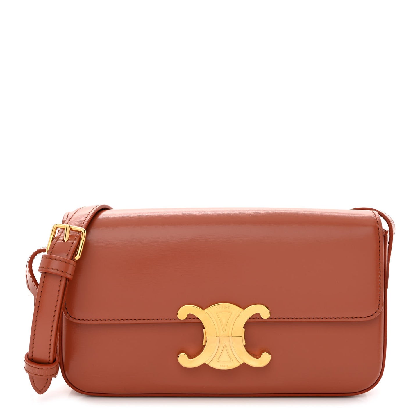 Shiny Calfskin Triomphe Shoulder Bag Terracotta