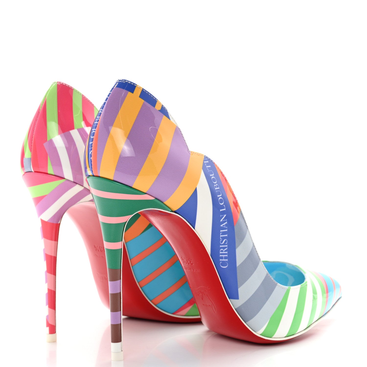Christian Louboutin Patent Striped Hot Chick 100 Pumps 38.5 Multicolor 4 of 8