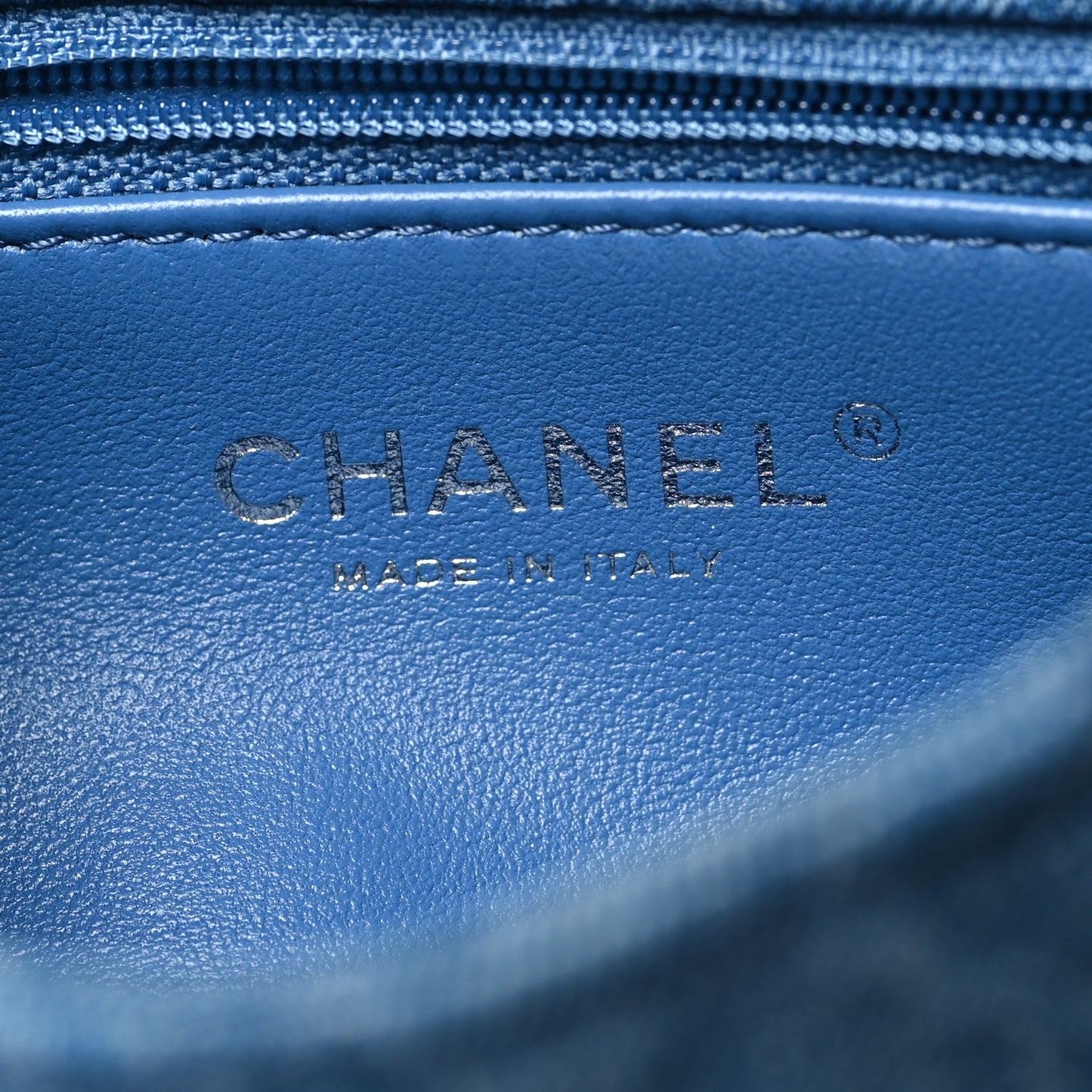 Denim Quilted Camellia Sweetheart Mini Flap Blue