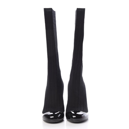 Chanel Patent Knit Sock Boots 38 Black 2 of 11