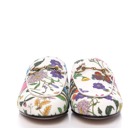 Gucci Canvas Flora Womens Princetown Slippers 37.5 White Multicolor 2 of 9