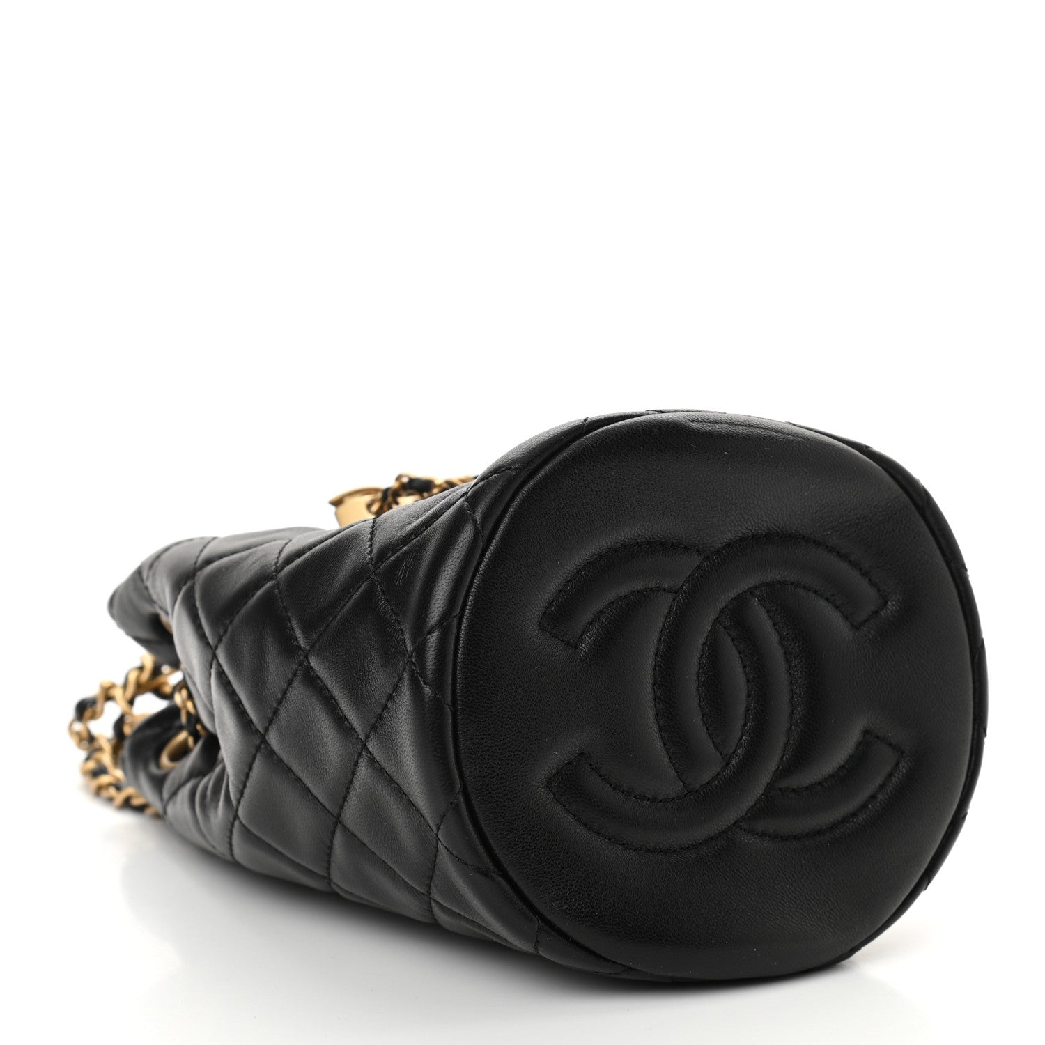 Chanel Lambskin Quilted Pearl Crush Drawstring Bag Black 4 of 11