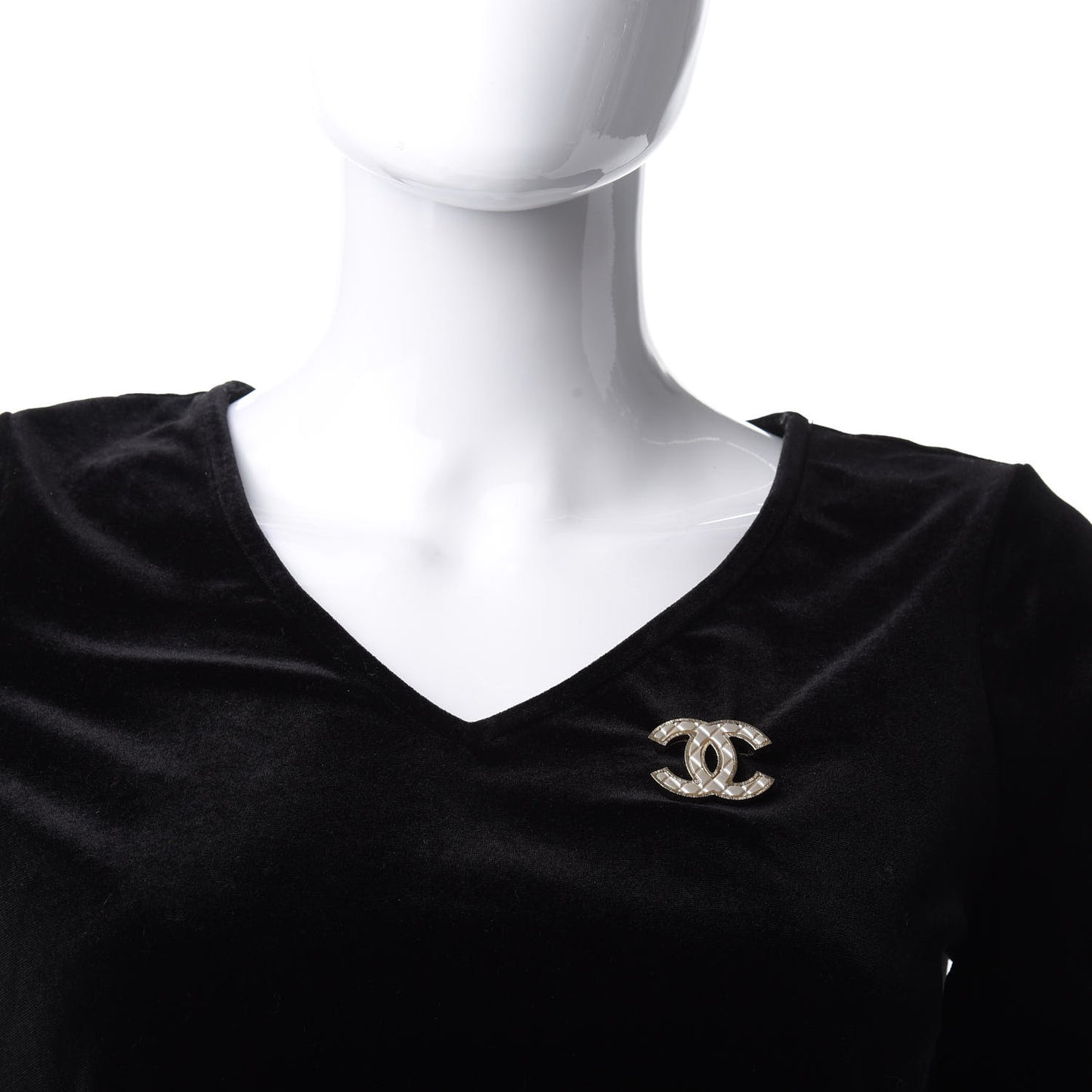 Metal Quilted CC Brooch Silver Gold