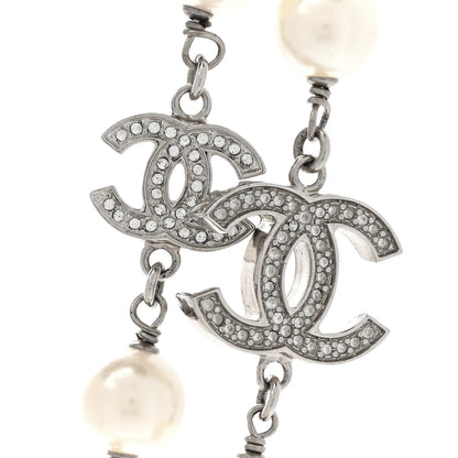 Chanel Crystal Pearl CC Long Necklace Silver 4 of 7