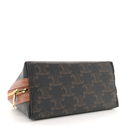 Celine Triomphe Canvas Lambskin Clutch On Chain Tan 4 of 12