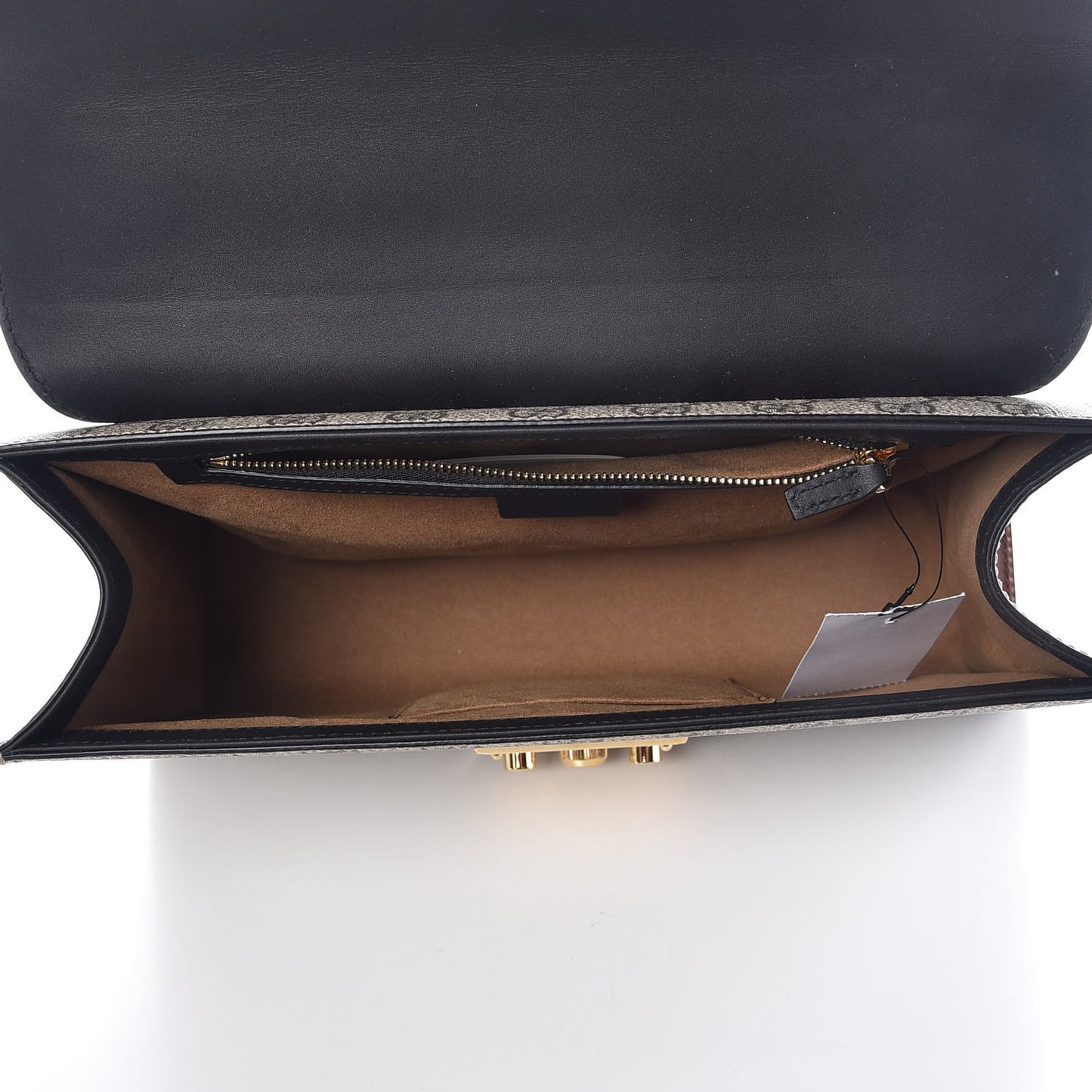 GG Supreme Monogram Calfskin Medium Padlock Shoulder Bag Beige Black Cuir