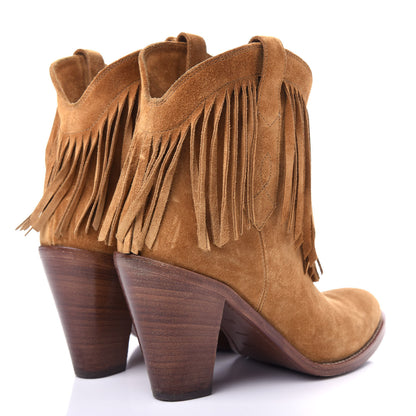 Saint Laurent Suede New Western 80 Fringe Ankle Boots 38.5 Tan 4 of 11