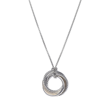 David Yurman Sterling Silver 14K Yellow Gold 28mm Crossover Pendant Necklace 1 of 5