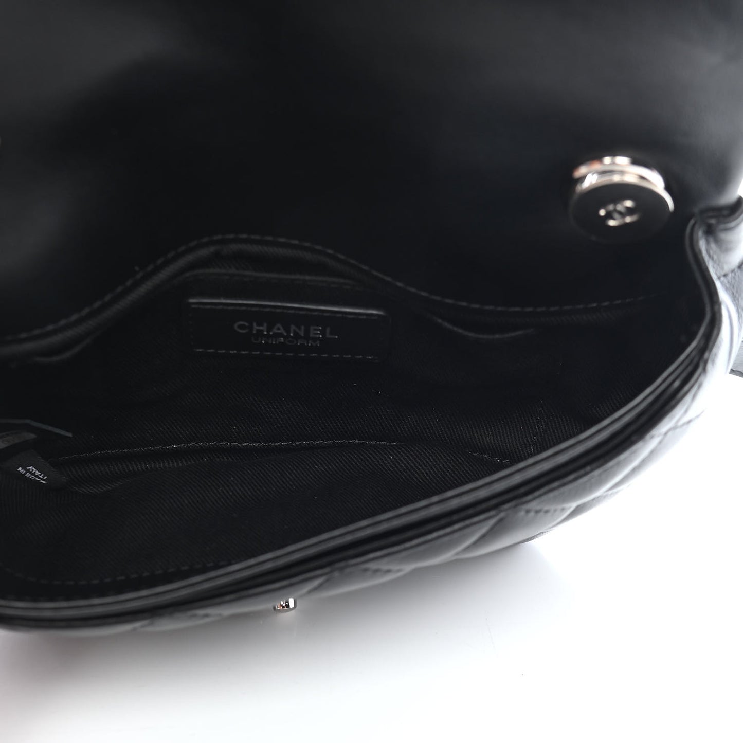 Calfskin Quilted CC Uniform Flap Belt Bag Black