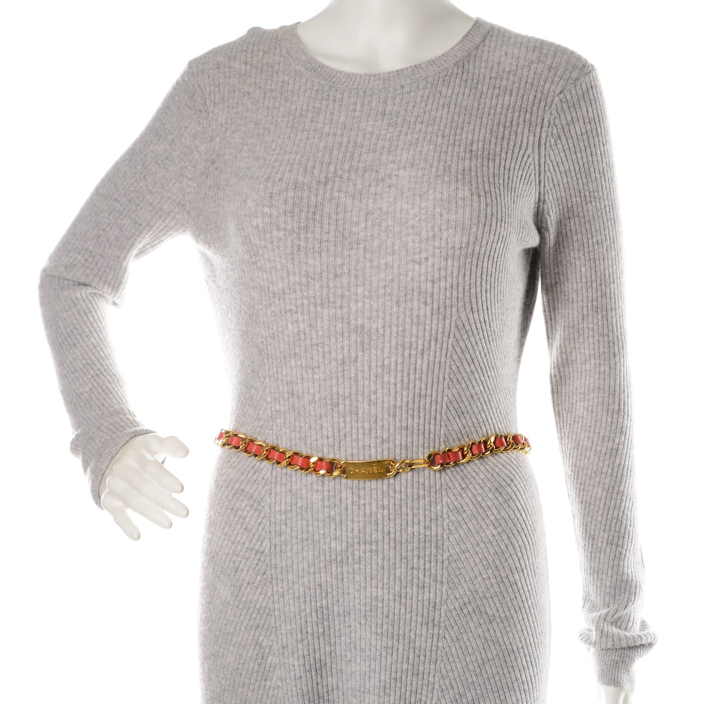 Lambskin Chain Logo Belt Gold Coral