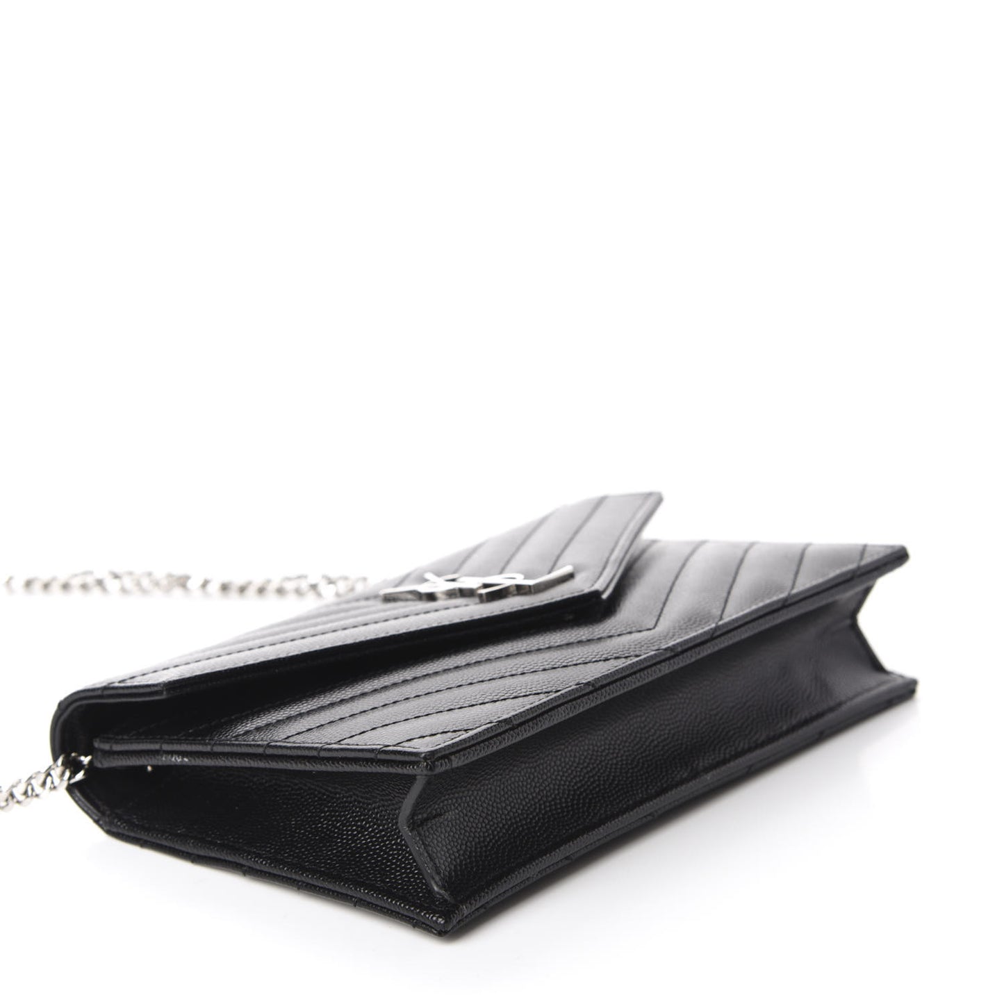 Grain De Poudre Matelasse Chevron Monogram Envelope Chain Wallet Black