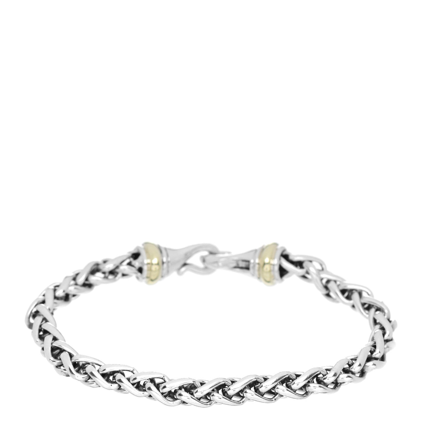 Sterling Silver 14K Yellow Gold 6mm Wheat Chain Bracelet