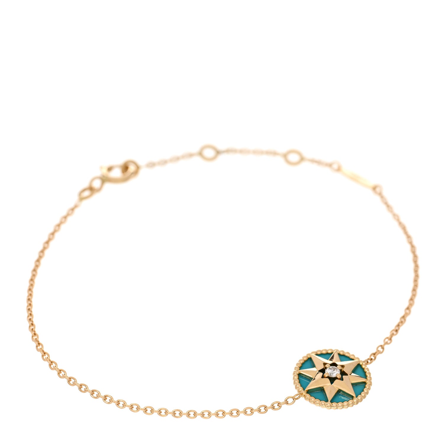 Christian Dior 18K Yellow Gold Diamond Turquoise Rose des Vents Bracelet 1 of 3