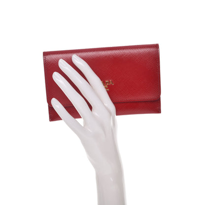 Prada Saffiano Vernice Metal Card Holder Rosso 2 of 8