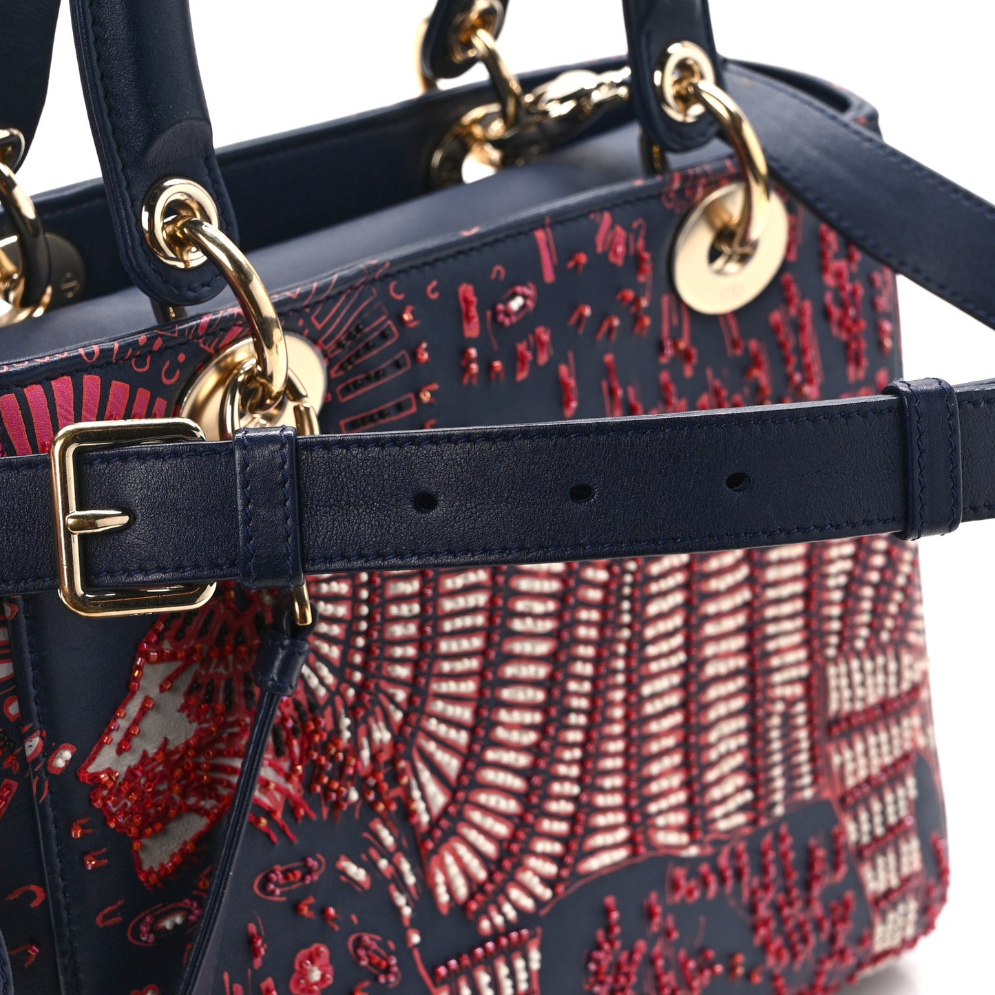 Smooth Calfskin Beaded Animals Medium Lady Dior Deep Blue Fuchsia