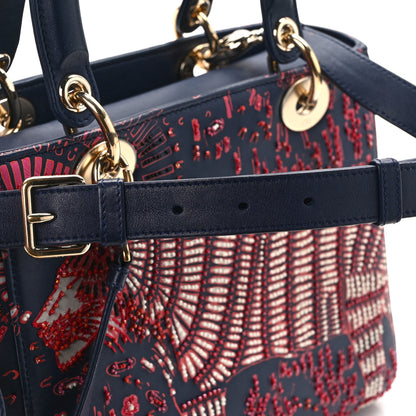 Christian Dior Smooth Calfskin Beaded Animals Medium Lady Dior Deep Blue Fuchsia 15 of 16