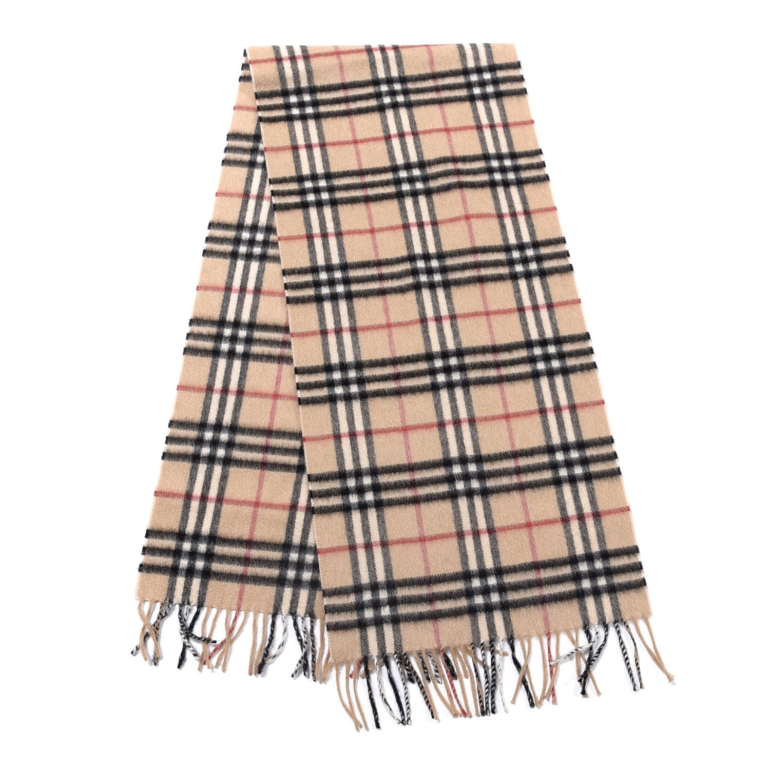Burberry Cashmere Vintage Check Fringe Scarf Camel 2 of 3