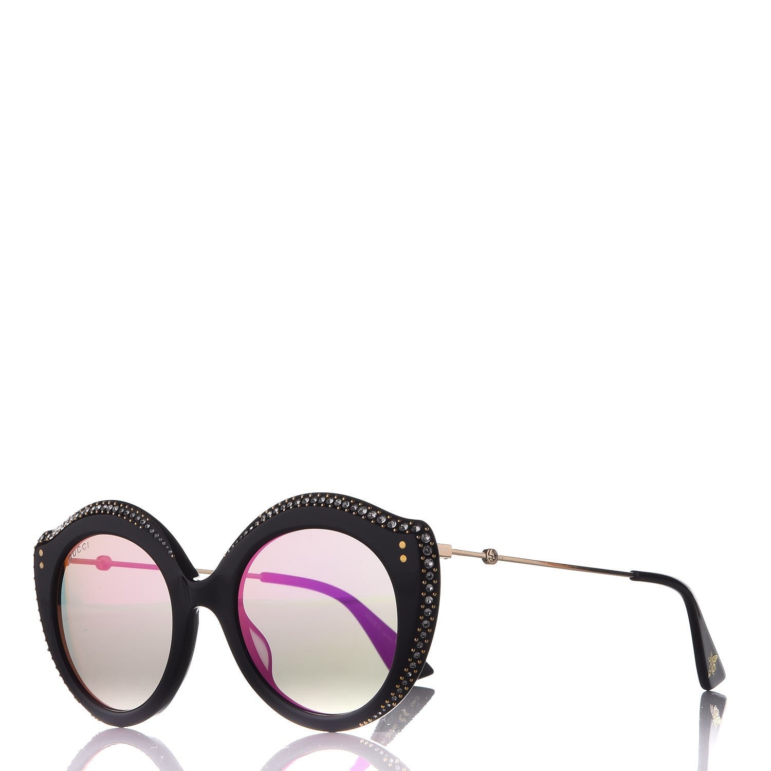Gucci Crystal Cat Eye GG0214S Sunglasses Black Gold Pink 1 of 10