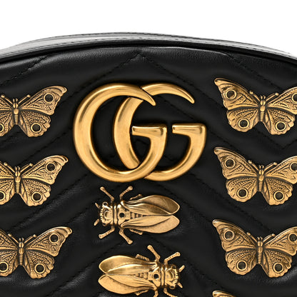 Gucci Calfskin Matelasse Animal Studs GG Marmont Belt Bag 85 34 Black 7 of 9