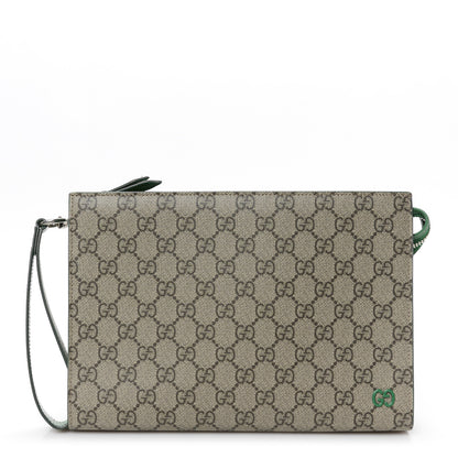 Gucci GG Supreme Monogram Bi-Color Small Zip Wristlet Pouch Beige Ebony Green 1 of 11