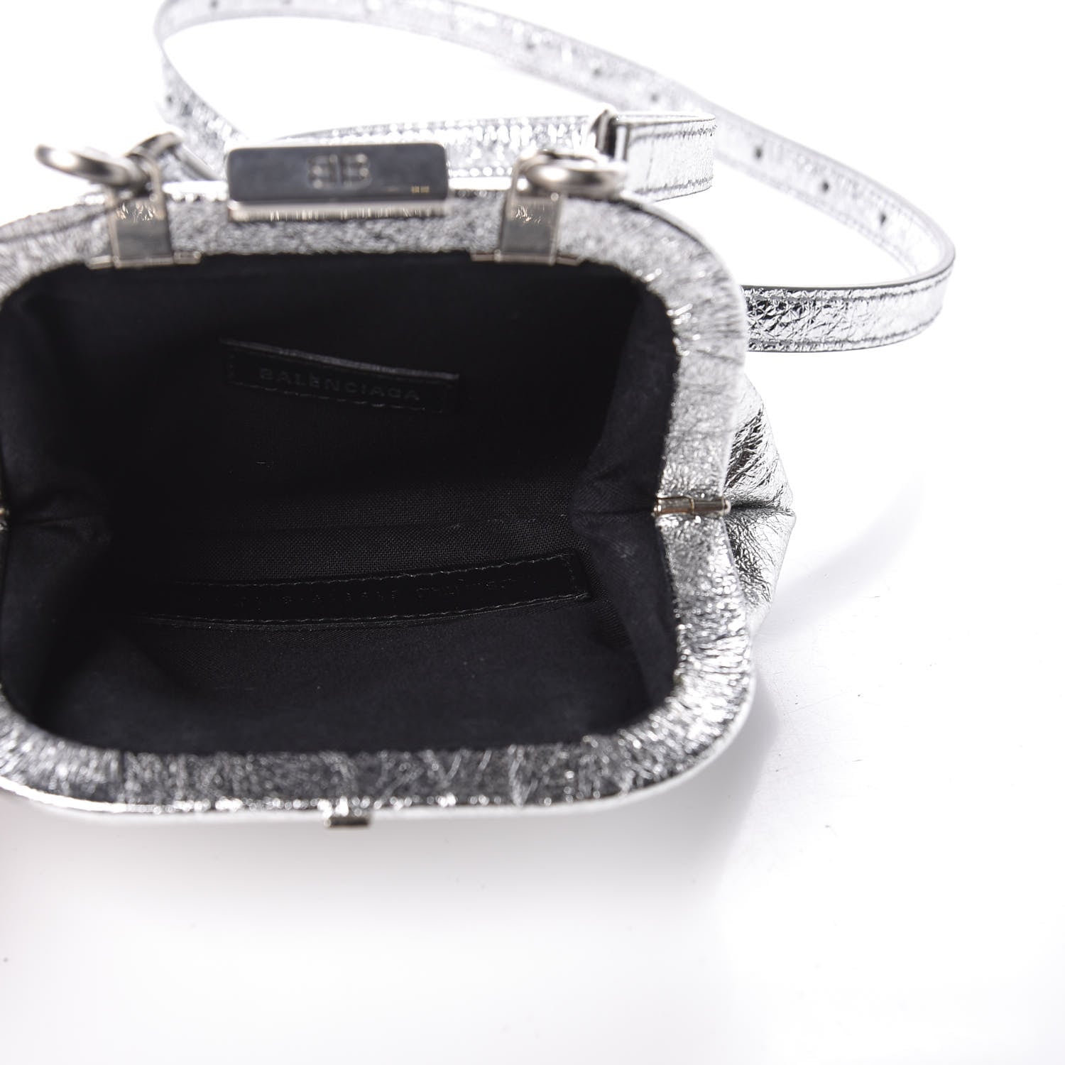 Balenciaga Metallic Textured Calfskin Logo Cloud Coin Purse With Strap Silver 6 of 10