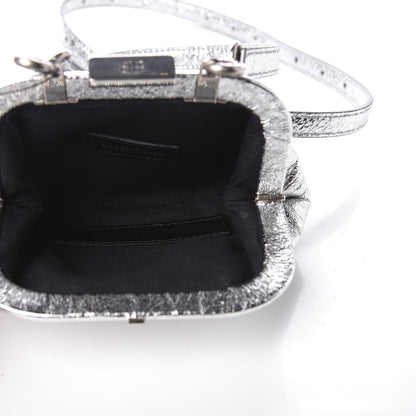 Balenciaga Metallic Textured Calfskin Logo Cloud Coin Purse With Strap Silver 6 of 10