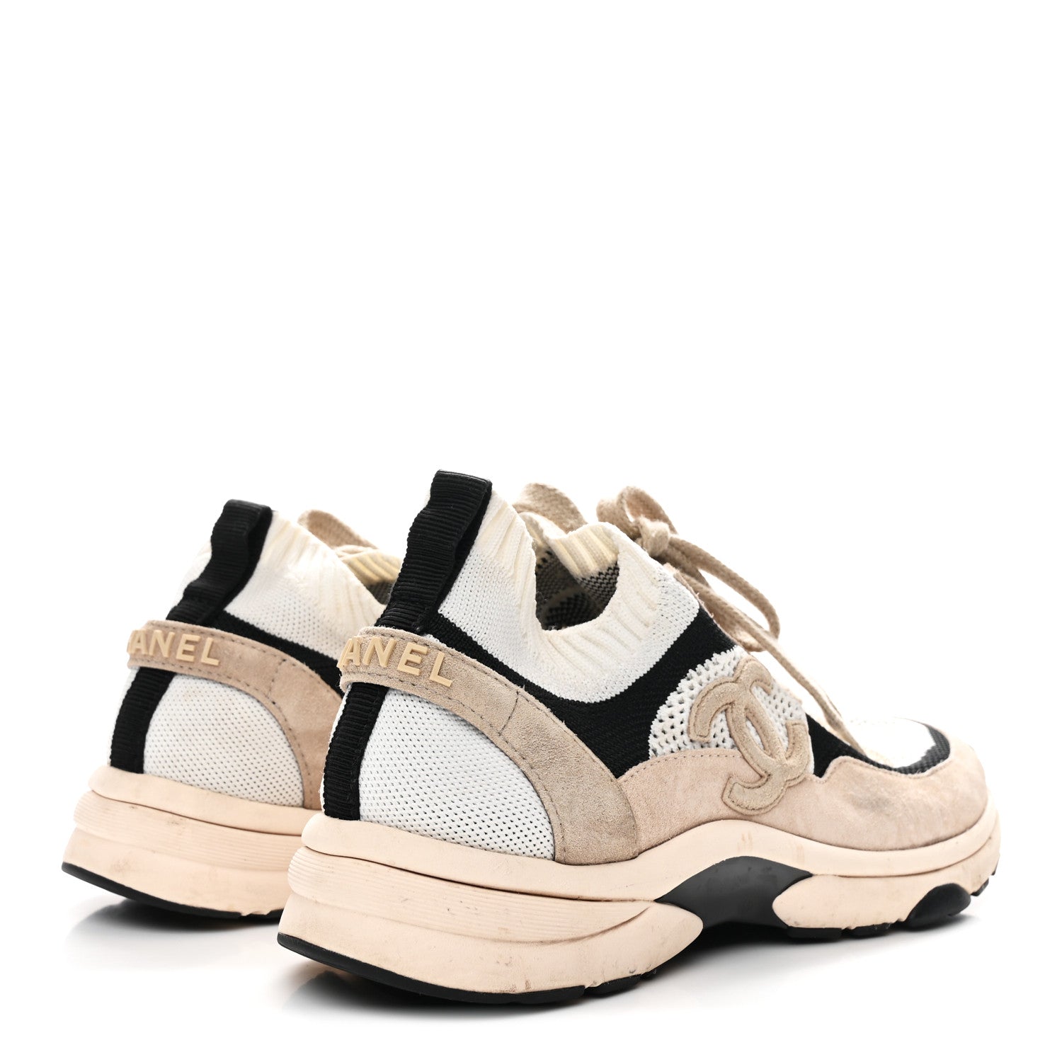 Chanel Mesh Suede Fabric Womens CC Sneakers 38.5 Light Pink White Black 5 of 11