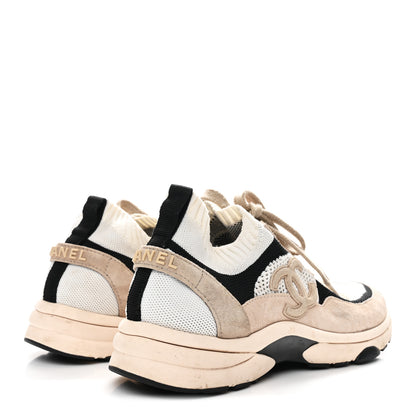 Chanel Mesh Suede Fabric Womens CC Sneakers 38.5 Light Pink White Black 5 of 11