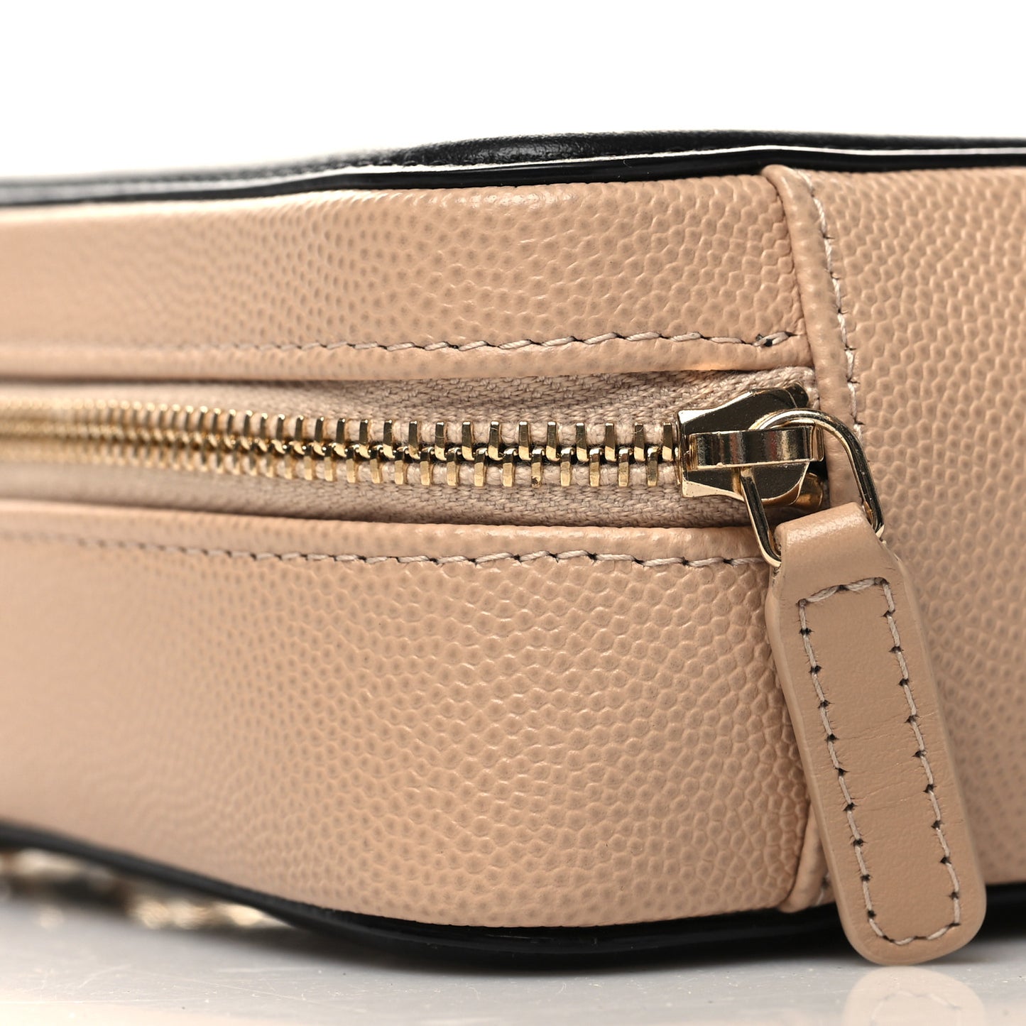 Caviar Quilted CC Filigree Vanity Clutch With Chain Beige Black