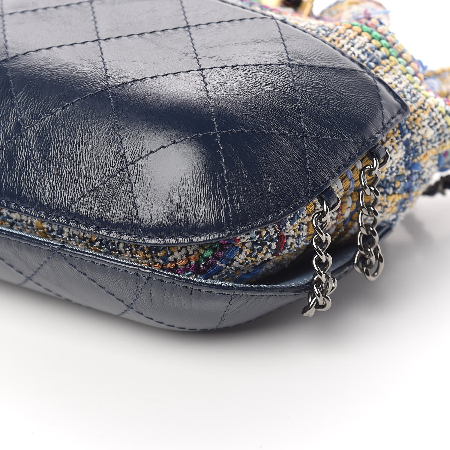 Chanel Tweed Calfskin Quilted Small Gabrielle Bucket Blue Multicolor 6 of 11